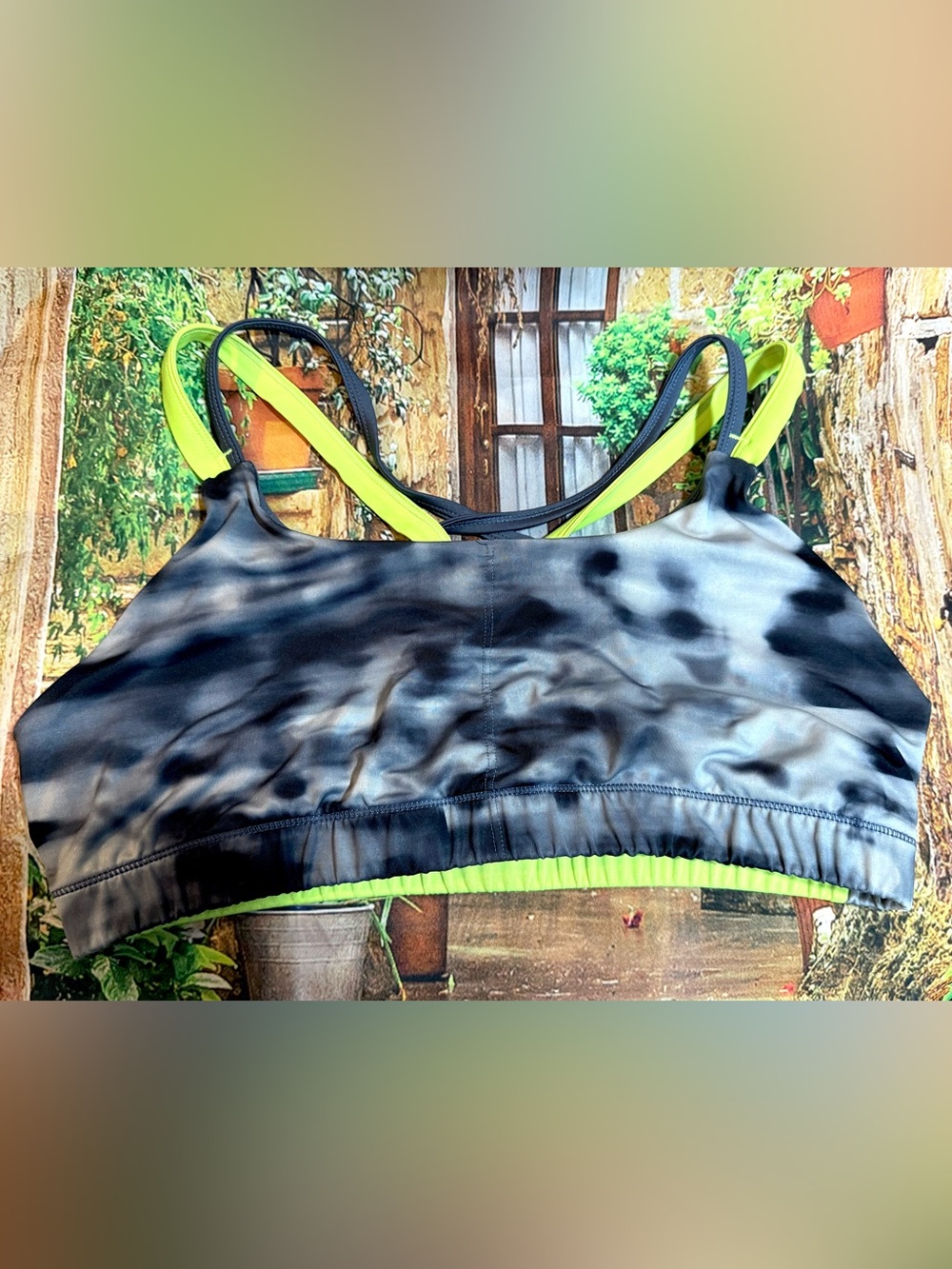 Champion DuoDry Cross Back Sports Bra with Smoke and Neon Size XL
